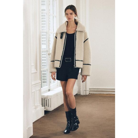 Zara Fleece Biker Jacket ZW Collection Ecru - M - Picture 2 of 8